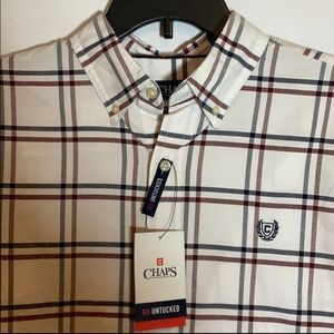 Chaps Men's White and Navy Plaid Button Down Shirt